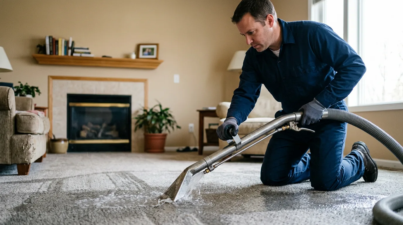 Water damage restoration technician working near Rochester, NY